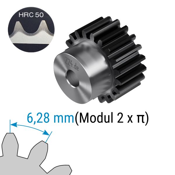 Zahnrad 3×2 Stirnzahnrad Modul 2 - 15 Zähne, mit Nabe und gehärteten Zähnen