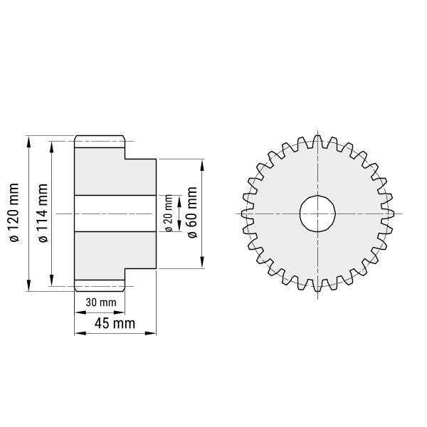 Kunststoff-Zahnrad Modul 3 - 38 Zähne, mit Nabe (Nr. 422741) · Z24.de