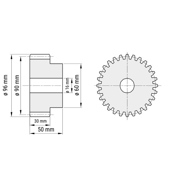 Stirnzahnrad Modul 3 - 30 Zähne, mit Nabe (Nr. 422294) · Z24.de