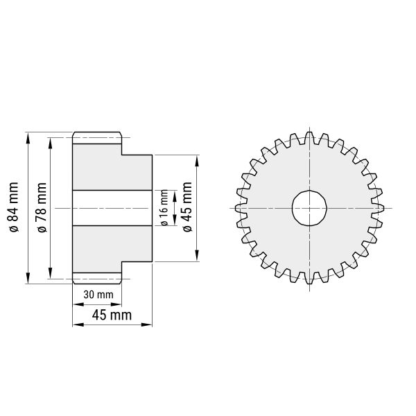 Kunststoff-Zahnrad Modul 3 - 26 Zähne, mit Nabe (Nr. 422730) · Z24.de