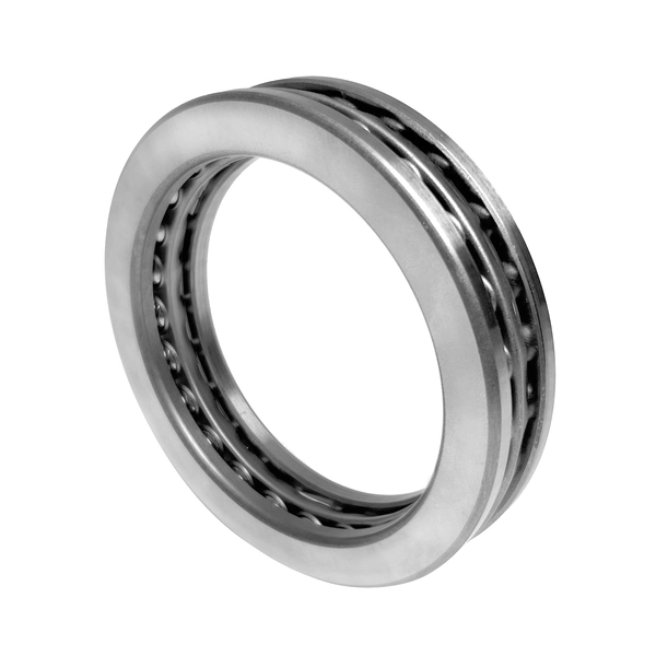 Metallisches Axial-Kugellager mit sichtbarem Kugelsatz, bestehend aus einer inneren und äußeren Scheibe, teilweise im Profil dargestellt.