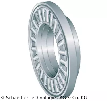 Axial-Nadellager mit einer kreisförmigen Anordnung von Nadeln in einem metallischen Ring.