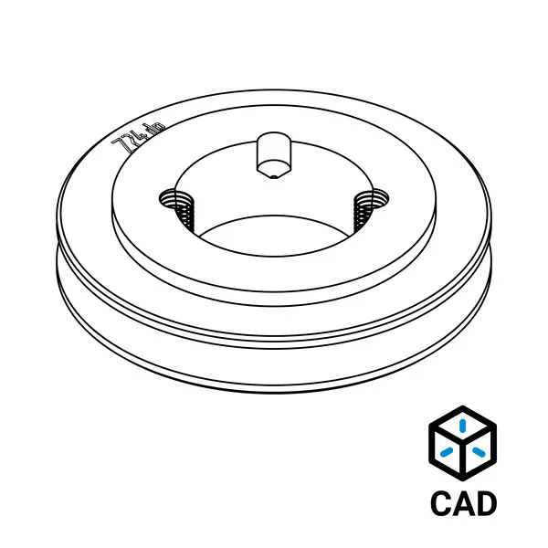 3D-Zeichnung einer Keilriemenscheibe mit einem CAD-Logo rechts unten.