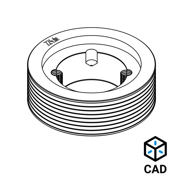 3D-Zeichnung einer Keilrippenscheibe, begleitet von einem CAD-Symbol.