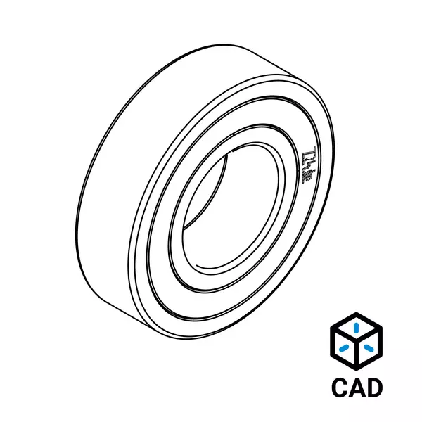 3D-Zeichnung eines Kugellagers, daneben ein CAD-Symbol.
