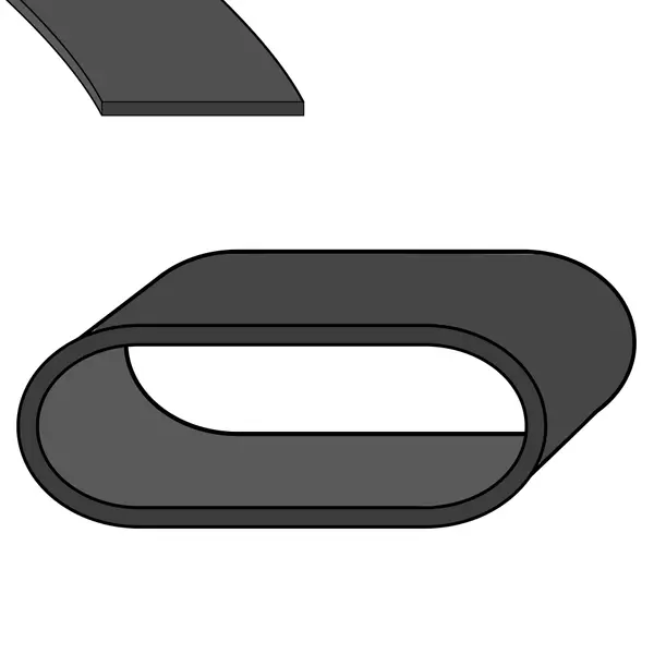 Ein schwarzer, geschlossener Flachriemen in einer ellipsenförmigen Ansicht und oben links ein kleiner Flachriemenanschnitt.