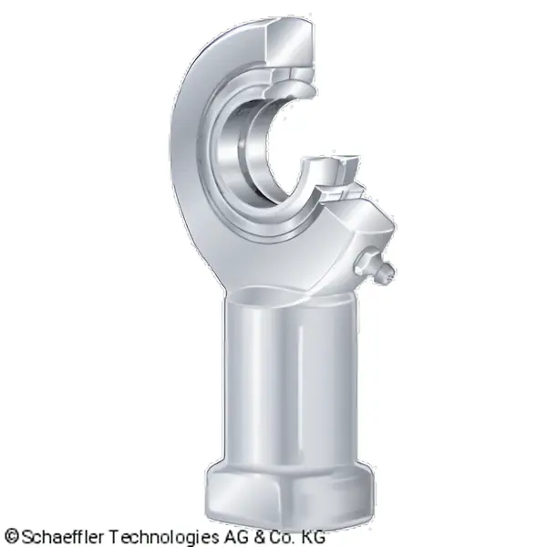 Illustration eines mechanischen Gelenkkopfs mit Innengewinde, bestehend aus einem zylindrischen Schaft und einem Gleitlager.
