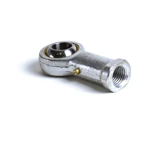 Metallischer Gelenkkopf mit Innengewinde, zylindrischer Schaft und Kugelgelenk.