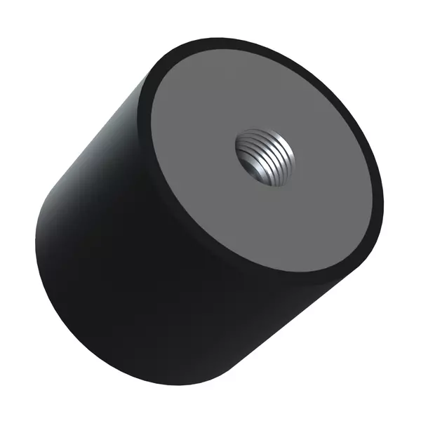 Zylindrischer Gummipuffer mit schwarzem Körper aus Gummi und einseitigem Metall-Innengewinde.