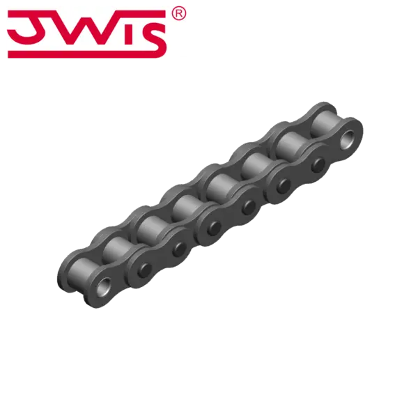 Industriekette mit sechsgliedrigem Aufbau, schwarz-grau, leicht diagonal platziert; Logo "JWIS" in der oberen linken Ecke.