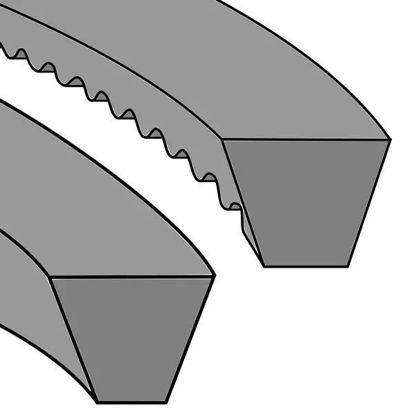 Schematische Darstellung eines ummantelten und eines gezahnten Keilriemens.