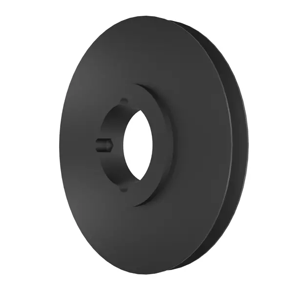Schwarze Keilriemenscheibe mit zentraler Bohrung und einer umlaufenden Rille.