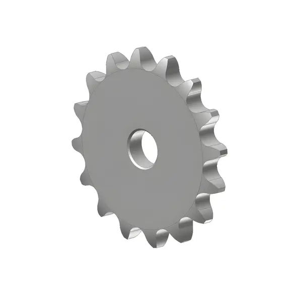 Metallisches Kettenrad mit Zähnen und einer zentralen Bohrung.
