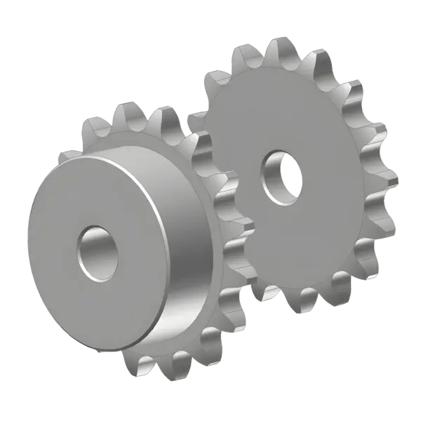 Drei Kettenräder in unterschiedlichen Ausführungen: einfach, zweifach und dreifach, aufgereiht nebeneinander.