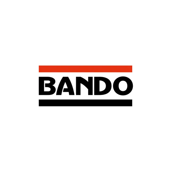 Schwarz-rotes Bando-Logo auf weißem Hintergrund.