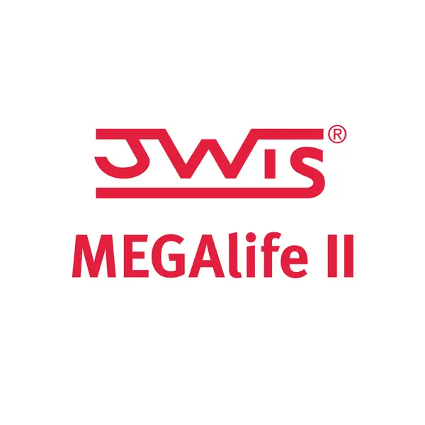 JWIS-Logo mit rotem Schriftzug „MEGAlife II“ auf weißem Hintergrund.