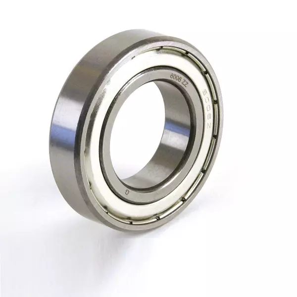 Rillenkugellager aus Metall mit sichtbarem Innen- und Außenring.
