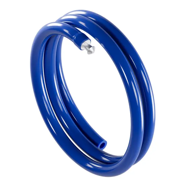 Zwei blaue Hohlrundriemen mit einem eingesetzten Metallverbinder.