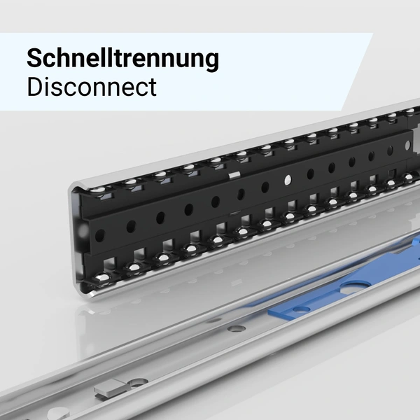 Schiene mit Funktion zur Schnelltrennung, getrennt dargestellt.