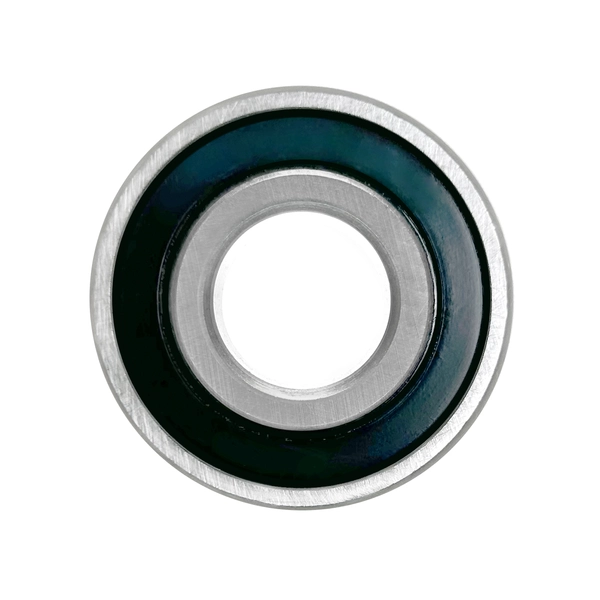 Kugellager in frontaler Ansicht mit einem schwarzen Dichtungsring und metallischem Innen- und Außenring.