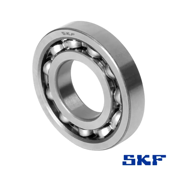 Ein Rillenkugellager von SKF mit Kunststoffdichtung, in einer schrägen Ansicht.