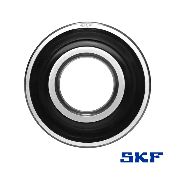 Ein Rillenkugellager von SKF mit Kunststoffdichtung, in Frontansicht