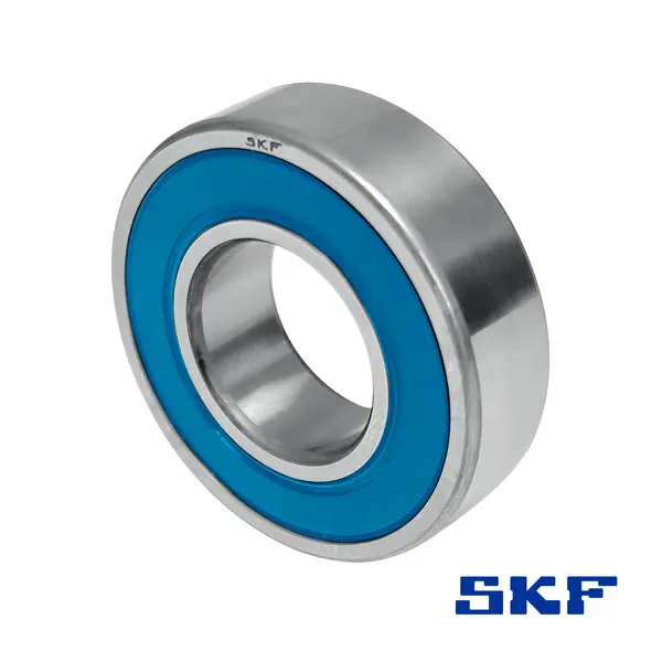 Ein Edelstahl-Rillenkugellager von SKF mit Kunststoffdichtung, in einer schrägen Ansicht