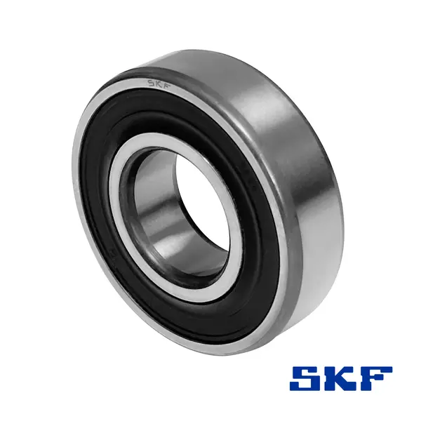 Ein Rillenkugellager von SKF mit Kunststoffdichtung, in einer schrägen Ansicht.