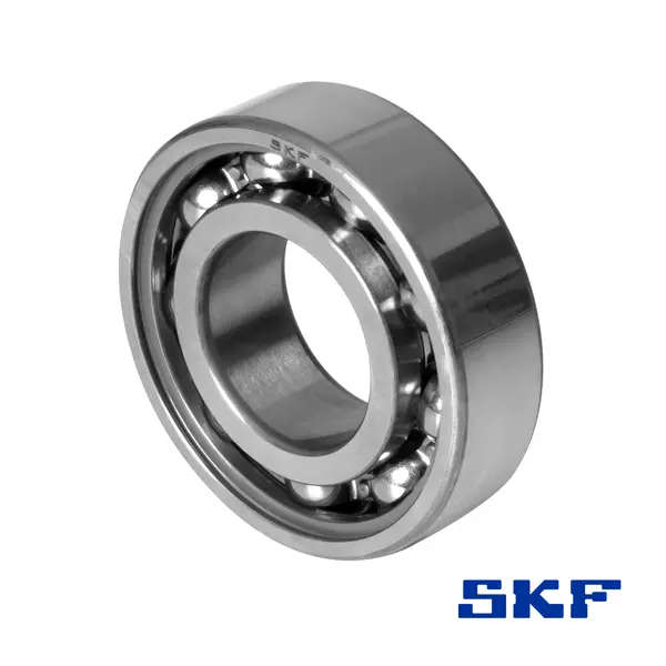 Ein Rillenkugellager von SKF mit Kunststoffdichtung, in einer schrägen Ansicht.