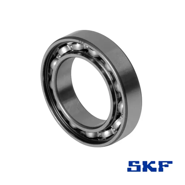 Ein Rillenkugellager von SKF mit Kunststoffdichtung, in einer schrägen Ansicht.