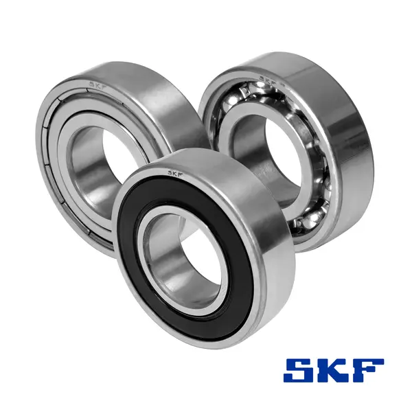 Ein Edelstahl-Rillenkugellager von SKF mit Kunststoffdichtung, in einer schrägen Ansicht