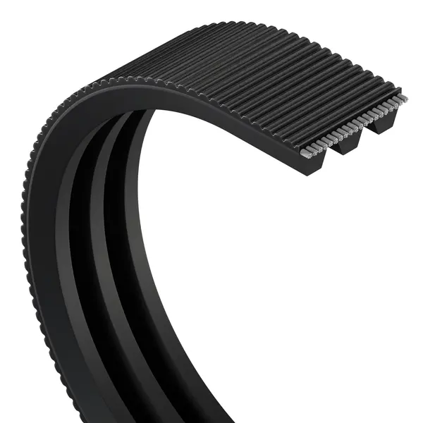 Zwei schwarze, parallel verlaufende Polyflex-Keilriemen, einer als Einzelriemen und einer als dreirippiges Kraftband.