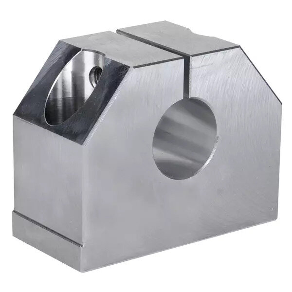 Metallblock mit zylindrischer Bohrung und Schlitz, der zur Fixierung von Wellen dient.