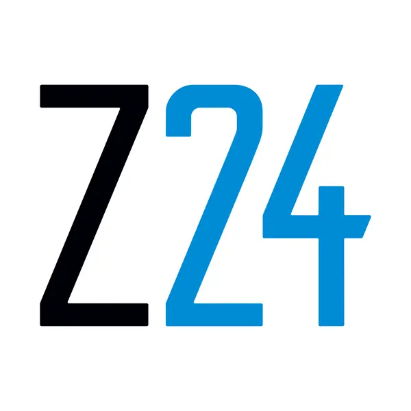 Schwarze und blaue Buchstaben formen das Logo "Z24" auf weißem Hintergrund.