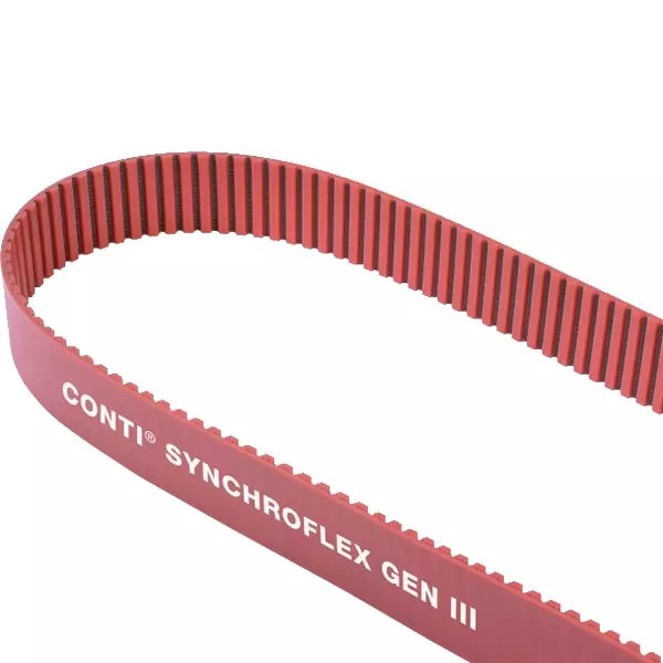 Roter Zahnriemen mit der Aufschrift "CONTI SYNCHROFLEX GEN III".