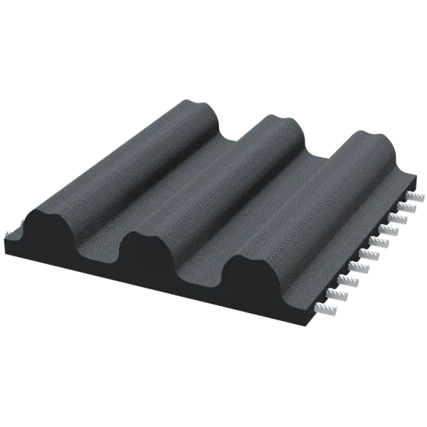 Anschnitt eines Zahnriemens mit OMEGA-Profil.