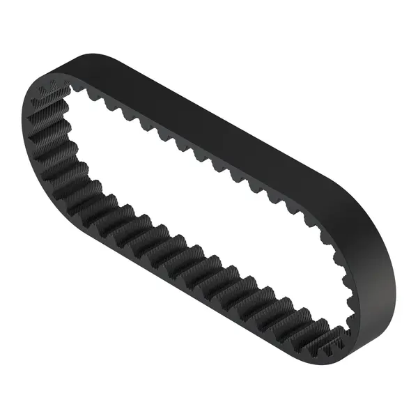 Ein geschlossener Zahnriemen in ovaler Form mit sichtbaren Zähnen an der Innenseite.