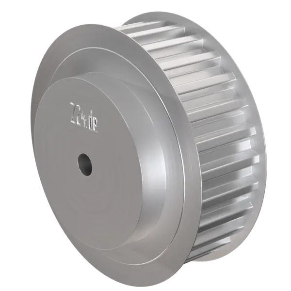 Aluminium-Zahnriemenscheibe mit zentraler Bohrung.