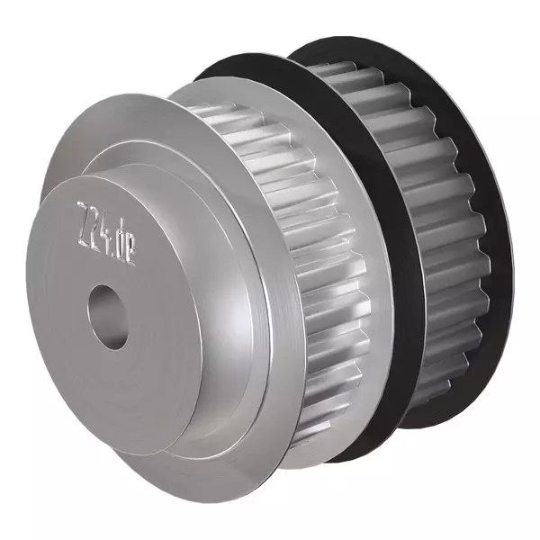 Zahnriemenscheiben mit Zähnen im XL-Profil, hergestellt aus Aluminium und Stahl, nebeneinander liegend.