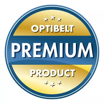 Rundes Symbol in Blau und Gold mit der Aufschrift "Optibelt Premium Product", verziert mit sechs kleinen Sternen.