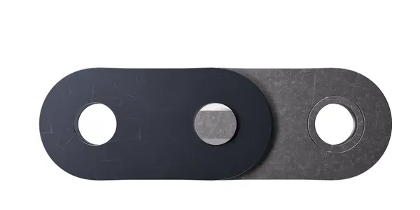 Schwarze Rollenkette mit geraden seitlichen Laschen.