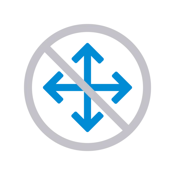 Symbolgrafik mit vier blauen Pfeilen in verschiedene Richtungen, durchgestrichen – zeigt, dass Transportgüter auf dieser Oberfläche nicht verrutschen.