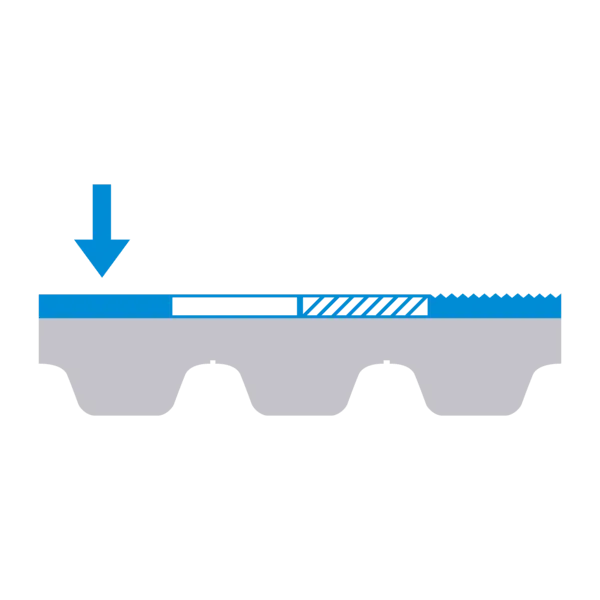 Symbolgrafik einer Querschnittsfläche mit glatter Textur und einem Pfeil nach unten – kennzeichnet eine glatte Materialoberfläche.