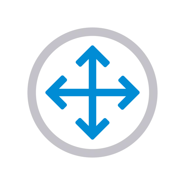 Symbolgrafik mit vier blauen Pfeilen in verschiedene Richtungen – zeigt, dass Transportgüter auf dieser Oberfläche nicht verrutschen.