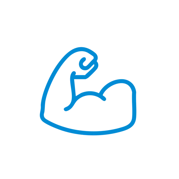 Grafik mit blauen Rand eines gebeugten Arms mit geballter Faust