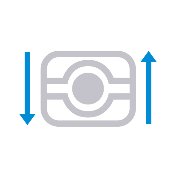 Symbolgrafik eines Lagers mit Pfeilen nach oben und unten – steht für eine hohe radiale Belastbarkeit und die Fähigkeit, starke Kräfte senkrecht zur Wellenachse aufzunehmen.