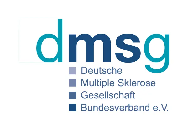 Logo der Deutschen Multiple Sklerose Gesellschaft, Bundesverband e.V., bestehend aus den Buchstaben "dmsg" in Blau und Türkis mit dem vollständigen Namen der Organisation darunter.