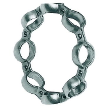 Ovaler Metallkäfig mit integrierten Aussparungen für Wälzkörper.