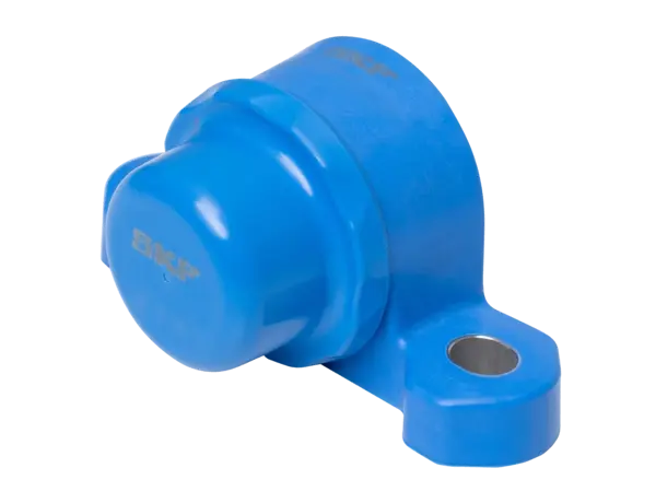 Ein metallisches Spannlager mit Gewindebohrungen zur Wellenbefestigung, seitlich dargestellt