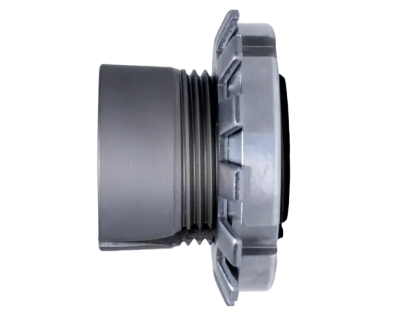 Ein metallisches Spannlager mit Exzenterring zur Wellenbefestigung, seitlich dargestellt